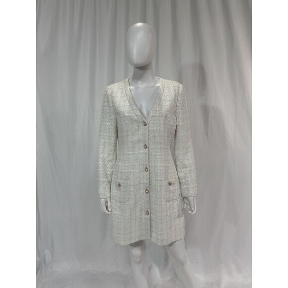 Sau Lee 'Audrey' White Pear Button Tweed Dress Size 10 - Picture 2 of 5